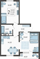 2-комнатная квартира №61, 61.2000 м²