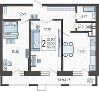 2-комнатная квартира №99, 66.7000 м²