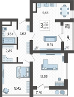 3-комнатная квартира №50, 66.1000 м²