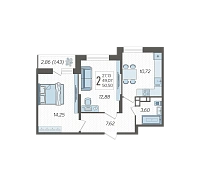 2-комнатная квартира №220, 50.5000 м²