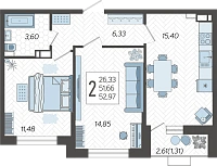 2-комнатная квартира №331, 52.9700 м²