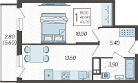 1-комнатная квартира №137, 43.7000 м²