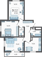 3-комнатная квартира №410, 81.0000 м²