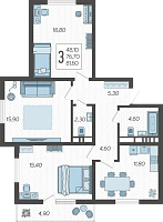 3-комнатная квартира №223, 81.6000 м²