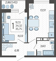 1-комнатная квартира №97, 35.7500 м²