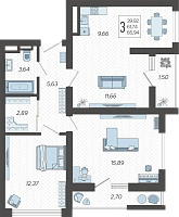 3-комнатная квартира №50, 65.9400 м²