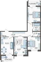 3-комнатная квартира №882, 79.1400 м²