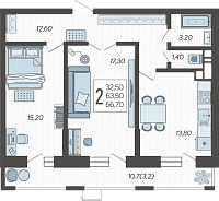 2-комнатная квартира №49, 66.7000 м²