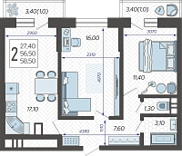 2-комнатная квартира №4, 58.5000 м²