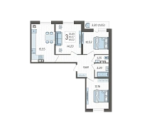 3-комнатная квартира №5, 68.2200 м²