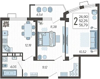 Коммерческое помещение №102, 56.7900 м²