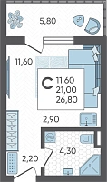 Студия №4, 26.8000 м²