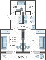 2-комнатная квартира №99, 58.0000 м²