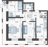 3-комнатная квартира №11, 84.1000 м²