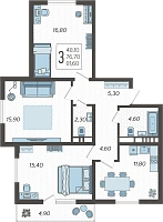 3-комнатная квартира №175, 81.6000 м²