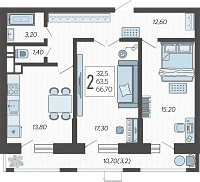 2-комнатная квартира №164, 66.7000 м²