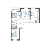 3-комнатная квартира №52, 68.2200 м²