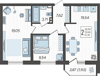 2-комнатная квартира №1620, 61.3900 м²