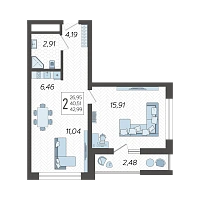 2-комнатная квартира №22, 42.9900 м²