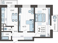 2-комнатная квартира №126, 60.8000 м²