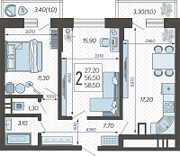 2-комнатная квартира №3, 58.5000 м²