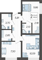 2-комнатная квартира №6, 44.6200 м²