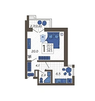 1-комнатная квартира №61, 34.5000 м²