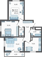 3-комнатная квартира №398, 80.4000 м²