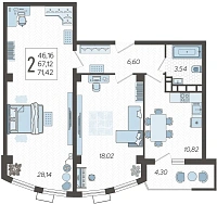 2-комнатные апартаменты №16, 71.4200 м²