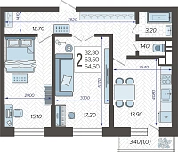 2-комнатная квартира №8, 64.5000 м²