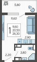 Студия №5, 26.3000 м²