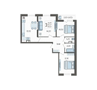 3-комнатная квартира №33, 68.2200 м²