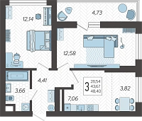 3-комнатная квартира №293, 48.4000 м²
