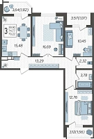 3-комнатная квартира №694, 79.2200 м²