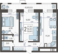 2-комнатная квартира №73, 59.6000 м²