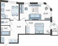 2-комнатная квартира №145, 67.5000 м²