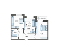2-комнатная квартира №291, 50.5000 м²
