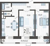 2-комнатная квартира №131, 66.7000 м²