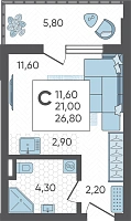 Студия №61, 26.8000 м²