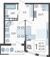 1-комнатная квартира №312, 40.3600 м²