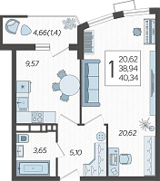1-комнатная квартира №117, 40.3400 м²