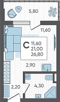 Студия №181, 26.8000 м²
