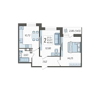 2-комнатная квартира №211, 50.5000 м²