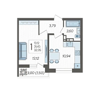 1-комнатная квартира №106, 32.9500 м²