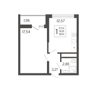 1-комнатная квартира №127, 38.5000 м²