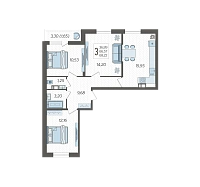 3-комнатная квартира №76, 68.2200 м²