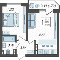 1-комнатная квартира №1527, 37.0300 м²