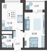 1-комнатная квартира №257, 38.0000 м²