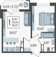 1-комнатная квартира №666, 36.9700 м²