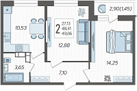 2-комнатная квартира №372, 49.8600 м²